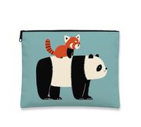 Simpatica borsa per il trucco a forma di animale, con stampa di panda e panda rosso, borsa da viaggio per donne, piccola borsa portatile in tela con cerniera, regalo divertente per bambini, Blu, 7x9