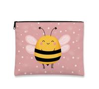 Simpatica borsa per il trucco a forma di ape, adorabile astuccio da viaggio per cosmetici, da donna, portatile, in tela, con cerniera, regalo per festival di primavera, beauty case, Pesca, 7x9 Inch