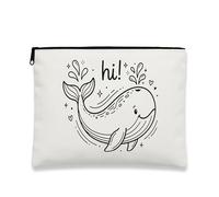 Simpatica borsa per il trucco a forma di balena, borsa da viaggio per cosmetici da donna, organizer portatile in tela con cerniera, borsa da toilette estiva per la cura della pelle, Bianco, 7x9 Inch