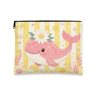 Simpatica borsa per il trucco a forma di balena, borsa da viaggio per cosmetici da donna, piccola borsa portatile in tela con cerniera, borsa per la cura della pelle estiva da spiaggia, Pesca, 7x9