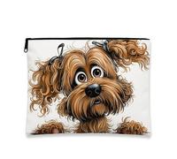 Simpatica borsa per il trucco a forma di cane, adorabile astuccio da viaggio per donne, piccolo organizer portatile in tela con cerniera, regalo divertente per gli amanti degli animali, Marrone, 7x9