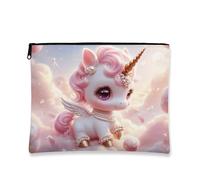 Simpatica borsa per il trucco a forma di cavallo, borsa da viaggio per cosmetici, da donna, piccola borsa portatile in tela con cerniera, regalo di compleanno per la cura della pelle, Pesca, 7x9 Inch