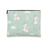 Simpatica borsa per il trucco a forma di cavallo, borsa da viaggio per ragazze, piccola borsa portatile in tela con cerniera, borsa da toilette regalo primaverile, Menta, 7x9 Inch, Cavallo Magico