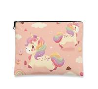 Simpatica borsa per il trucco a forma di cavallo magico, borsa da viaggio per ragazze, organizer portatile con cerniera, divertente borsa da toilette per la cura della pelle per bambini, Pesca, 7x9