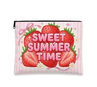 Simpatica borsa per il trucco a forma di fragola, giocosa dolce estate borsa da viaggio cosmetica per donne, organizer portatile in tela con cerniera, Pesca, 7x9 Inch, Fragole