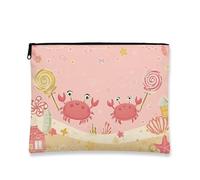 Simpatica borsa per il trucco a forma di granchio, borsa da viaggio per cosmetici costiera con motivo a cartoni animati color pesca, piccola borsa portatile in tela con cerniera, borsa da toilette per