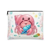 Simpatica borsa per il trucco a forma di granchio, borsa da viaggio per cosmetici, da donna, portatile, piccola con cerniera, borsa da toilette estiva da spiaggia, Pesca, 7x9 Inch, Granchio