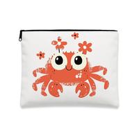 Simpatica borsa per il trucco a forma di granchio, borsa da viaggio per donne, piccola borsa portatile in tela con cerniera, regalo estivo per la cura della pelle, bianco, 7x9 Inch