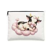 Simpatica borsa per il trucco a forma di mucca, adorabile astuccio da viaggio per cosmetici, borsa da viaggio per donne, piccola borsa portatile in tela con cerniera, borsa per la cura della pelle