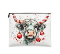 Simpatica borsa per il trucco a forma di mucca, borsa da viaggio per cosmetici da donna, piccola borsa portatile in tela con cerniera, borsa da toilette per festival invernali, bianco, 7x9 Inch