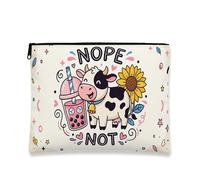 Simpatica borsa per il trucco a forma di mucca, giocoso astuccio per cosmetici con girasole per donne, organizer portatile con cerniera, divertente borsa da viaggio per articoli da toel, Crema, 7x9