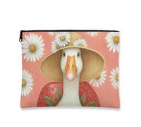 Simpatica borsa per il trucco a forma di oca, con crisantemo color pesca, borsa da viaggio per donne, piccola borsa portatile in tela con cerniera, borsa da toilette estiva, Pesca, 7x9 Inch