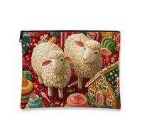 Simpatica borsa per il trucco a forma di pecora, borsetta da viaggio per cosmetici da donna, piccola borsa portatile in tela con cerniera, borsa da toilette per la cura della pelle delle vacanze