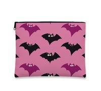 Simpatica borsa per il trucco a forma di pipistrello, borsa da viaggio per donne, piccola borsa portatile in tela con cerniera, borsa da toilette per Halloween, Pesca, 7x9 Inch, Pipistrelli