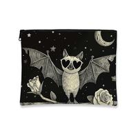 Simpatica borsa per il trucco a forma di pipistrello, vintage nero pipistrello, borsa da viaggio per donne, piccola borsa portatile in tela con cerniera, borsa da toeletta per Halloween, nero, 7x9