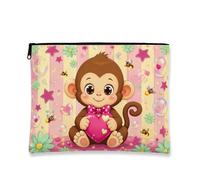 Simpatica borsa per il trucco a forma di scimmia, adorabile astuccio da viaggio per cosmetici, da donna, divertente organizer con cerniera, regalo per ogni occasione, Pesca, 7x9 Inch, Scimmia