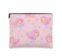 Simpatica borsa per il trucco a forma di sirena, borsa da viaggio per cosmetici, da donna, piccola borsa portatile in tela con cerniera, borsa da toilette per la cura della pelle estiva da spiaggia