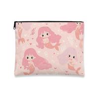 Simpatica borsa per il trucco a forma di sirena, borsa da viaggio per cosmetici da donna, piccola borsa portatile con cerniera, borsa da toilette estiva per la cura della pelle, Pesca, 7x9 Inch