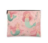 Simpatica borsa per il trucco a forma di sirena, borsa da viaggio per cosmetici, da donna, piccola borsa portatile in tela con cerniera, borsa estiva per la cura della pelle, Pesca, 7x9 Inch, Sirena