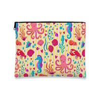 Simpatica borsa per il trucco a tema oceano, borsa da viaggio colorata con creature marine da donna, piccola borsa portatile in tela con cerniera, borsa da toilette estiva da spiaggia, Colorato, 7x9