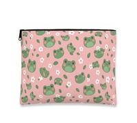 Simpatica borsa per il trucco anfibio giocoso, adorabile astuccio per cosmetici anfibi verde da donna, piccolo organizer portatile in tela con cerniera, borsa da toilette primaverile per la cura della