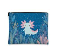 Simpatica borsa per il trucco Axolotl, blu subacquea illustrazione cosmetica da viaggio per donne, piccola borsa portatile in tela con cerniera, regalo per gli amanti della natura, ideale per usi