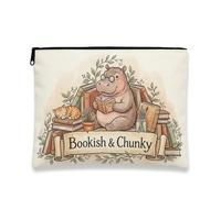 Simpatica borsa per il trucco, borsa da viaggio con design di ippopotamo storie per donne, organizer portatile in tela con cerniera, Crema, 7x9 Inch, Storie