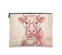 Simpatica borsa per il trucco con animali, astuccio per cosmetici vintage floreale da donna, organizer portatile in tela con cerniera, borsa da toilette per tea party per la primavera, Pesca, 7x9 Inch