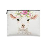 Simpatica borsa per il trucco con animali, borsa da viaggio per cosmetici con pecora floreale, per donne, piccola borsa portatile in tela con cerniera, borsa da toilette per la cura della pelle regalo