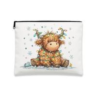Simpatica borsa per il trucco con animali, borsa per cosmetici con mucca invernale delle Highland per donne, piccola borsa portatile in tela con cerniera, borsa da toilette per la cura della pelle