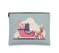 Simpatica borsa per il trucco, con animali sulla slitta, borsa da viaggio per cosmetici, da donna, piccola borsa portatile in tela con cerniera, borsa da toilette natalizia per la cura della pelle