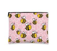 Simpatica borsa per il trucco con ape, borsa per cosmetici a nido d'ape per donne, piccola borsa portatile in tela con cerniera, borsa da viaggio per la cura della pelle primaverile, Pesca, 7x9 Inch