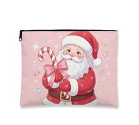 Simpatica borsa per il trucco con Babbo Natale, astuccio per cosmetici da donna, organizer da viaggio portatile con cerniera, borsa da toilette regalo per le vacanze, Pesca, 7x9 Inch, Babbo Natale