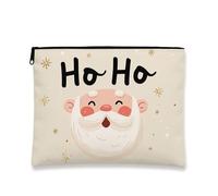 Simpatica borsa per il trucco con Babbo Natale, astuccio per cosmetici da donna, piccolo organizer portatile in tela con cerniera, borsa da toilette natalizia per la cura della pelle, Beige, 7x9 Inch