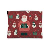 Simpatica borsa per il trucco con Babbo Natale, borsa da viaggio per cosmetici da donna, organizer portatile con cerniera, borsa da toilette natalizia, Rosso, 7x9 Inch, Babbo Natale