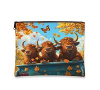 Simpatica borsa per il trucco con bisonti autunnali, borsa da viaggio per donne e ragazze, piccola borsa portatile in tela con cerniera, borsa da toeletta con animali, 17,8 x 23,9 cm