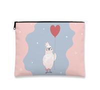 Simpatica borsa per il trucco con cacatua, illustrazione di palloncini a forma di cuore di pesca, astuccio con cerniera per donne, piccolo organizer portatile in tela, regalo di primavera per San