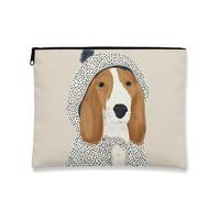 Simpatica borsa per il trucco con cane, adorabile motivo basset hound, borsa da viaggio per donne, piccola borsa portatile in tela con cerniera, regalo per gli amanti dei cani organizer per la cura
