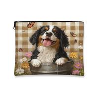 Simpatica borsa per il trucco con cane da montagna del Bernese, borsa da viaggio per donne, piccola borsa portatile in tela con cerniera, borsa da toeletta per cuccioli, 17,8 x 22,9 cm