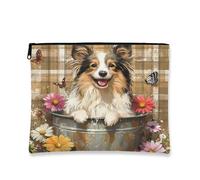 Simpatica borsa per il trucco con cane da pastore delle Shetland, borsa da viaggio per donne e ragazze, piccola borsa portatile in tela con cerniera, borsa da toilette per cuccioli, 17,8 x 22,9 cm