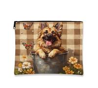 Simpatica borsa per il trucco con cane pastore tedesco, borsa da viaggio per donne, piccola borsa portatile in tela con cerniera, borsa da toeletta per cuccioli, 17,8 x 22,9 cm