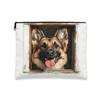 Simpatica borsa per il trucco con cane pastore tedesco, divertente borsa da viaggio per donne e ragazze, piccola borsa portatile in tela con cerniera, borsa da toeletta per cuccioli, 17,8 x 22,9 cm