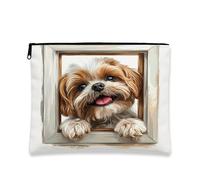 Simpatica borsa per il trucco con cane Shih Tzu, divertente borsa da viaggio per cosmetici da donna, piccola borsa portatile in tela con cerniera, borsa da toeletta per cuccioli, 17,8 x 22,9 cm