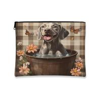 Simpatica borsa per il trucco con cane Weimaraner, borsa da viaggio per donne, borsa da viaggio portatile piccola in tela con cerniera, borsa da toeletta per cuccioli, 17,8 x 22,9 cm