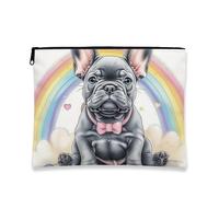 Simpatica borsa per il trucco con cani francesi, borsa da viaggio colorata arcobaleno per donne, piccola borsa portatile in tela con cerniera, borsa da toilette regalo per amanti degli animali, Grigio