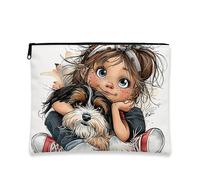 Simpatica borsa per il trucco con cartoni animati, adorabile borsa da viaggio per bambini e ragazze, piccola borsa portatile con cerniera, borsa da toilette regalo di compleanno, bianco, 7x9 Inch