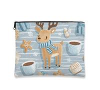 Simpatica borsa per il trucco con cervo, a righe blu, borse da viaggio per cosmetici da donna, piccola borsa portatile in tela con cerniera, organizer per articoli da toeletta per la cura della pelle