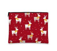 Simpatica borsa per il trucco con cervo, borsa da viaggio per cosmetici da donna, piccola borsa portatile in tela con cerniera, borsa da toilette natalizia per la cura della pelle, Rosso, 7x9 Inch