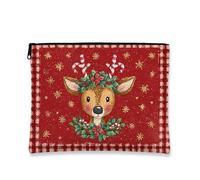 Simpatica borsa per il trucco con cervo, borsa da viaggio per cosmetici da donna, piccola borsa portatile in tela con cerniera, borsa da toilette natalizia, Rosso, 7x9 Inch, Cervo