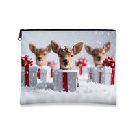 Simpatica borsa per il trucco con cervo, borsa per cosmetici invernale da donna, piccola organizer portatile con cerniera, borsa da toilette natalizia per la cura della pelle, bianco, 7x9 Inch, Cervo